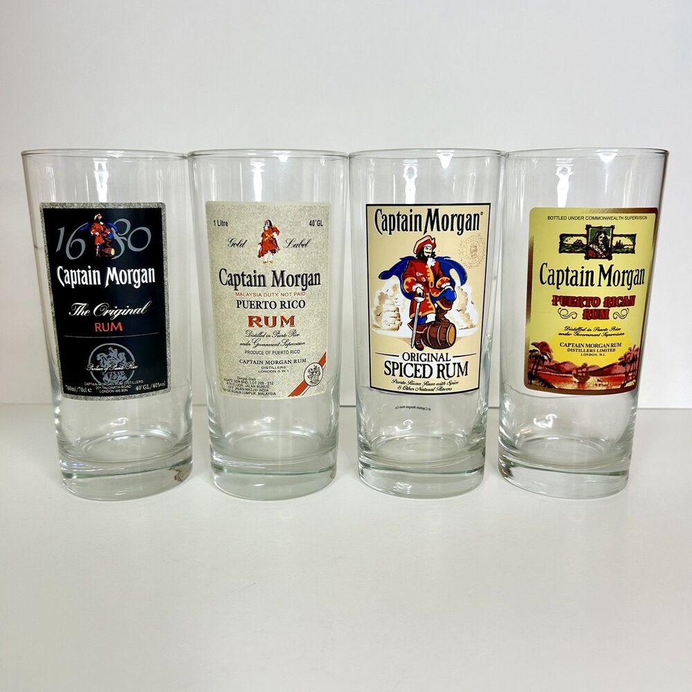 Captain Morgan Official Crew Gear 15 oz Highball Rum Glasses Set of 4 Bar Ware